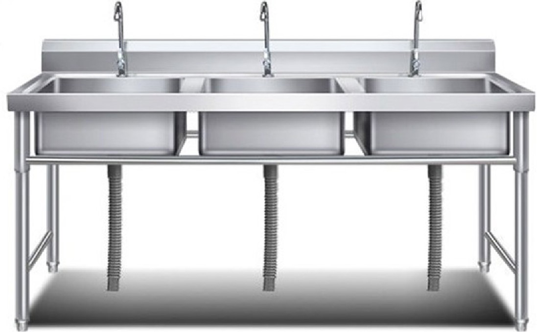 Three-bowl stainless steel sink