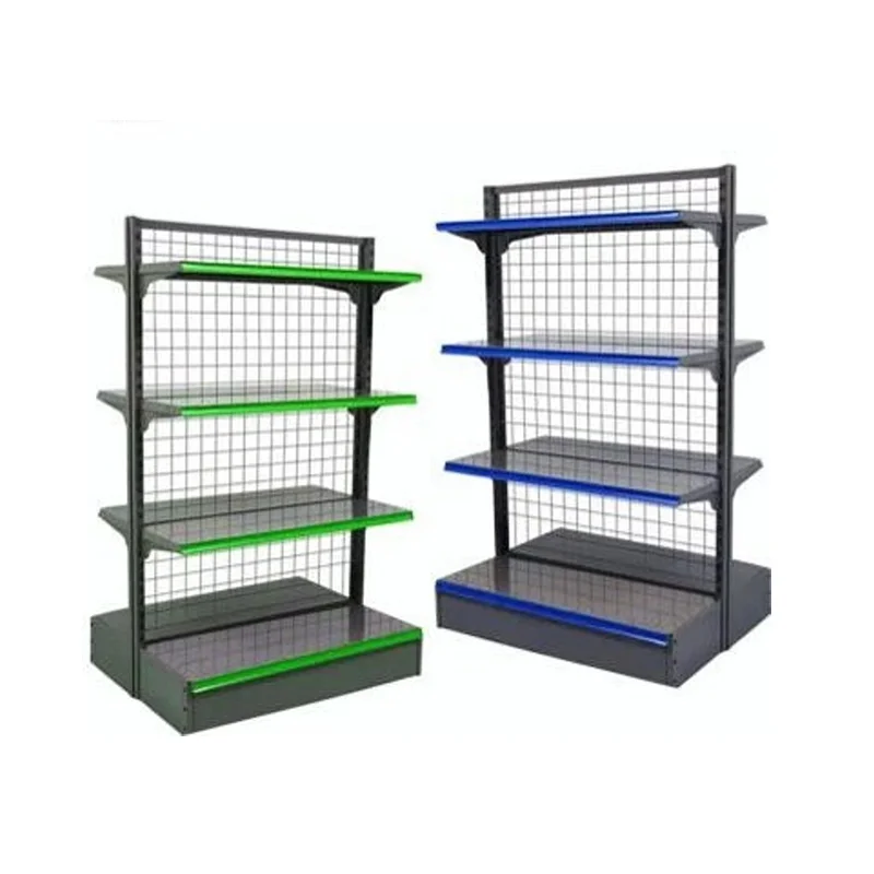 Metal grid retail shelves